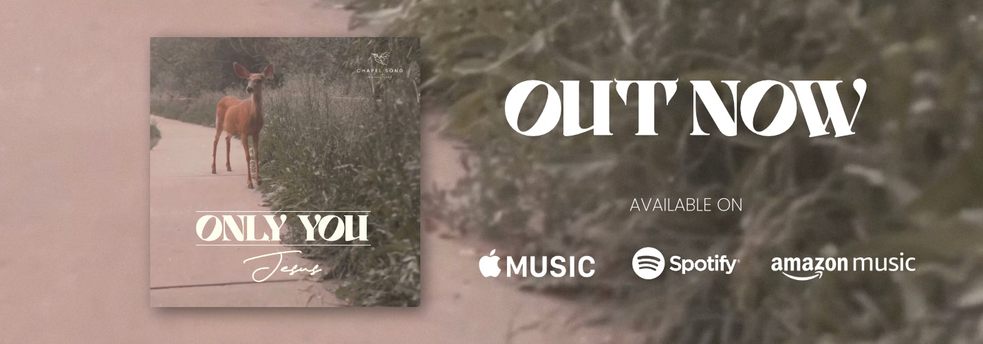 An image of a deer standing on a path next to grass. The words 'Only You Jesus' 'available on' with icons for spotify, amazon music and itunes.